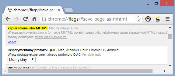 Chrome - zapisywanie strony do pliku MHTML