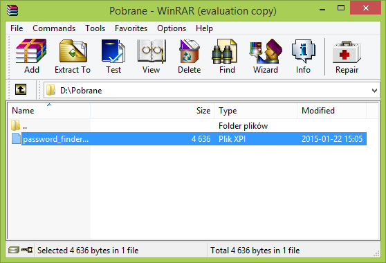 Otwieranie pliku XPI w WinRARze