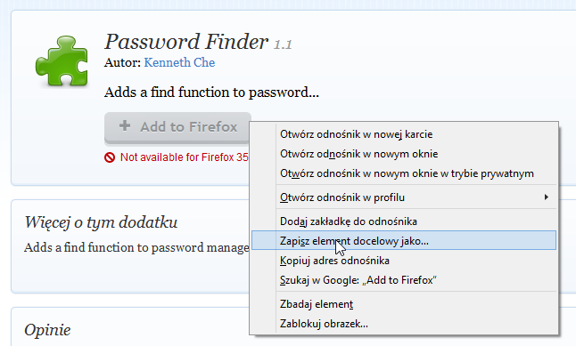 Zapisywanie dodatku z Firefoxa na dysk
