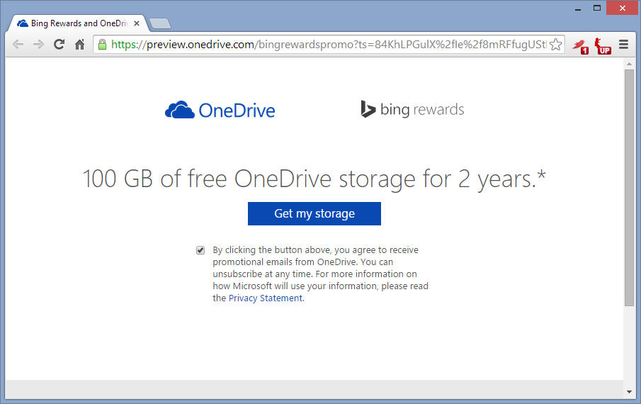 Potwierdzenie regulaminu i otrzymanie 100GB w chmurze OneDrive