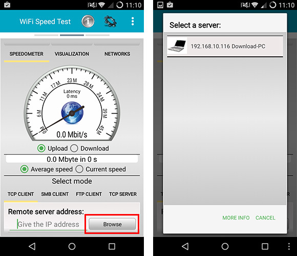 Łączenie Androida z komputerem przez WiFi Speed Test
