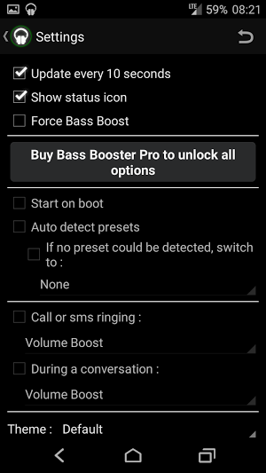 Ustawienia aplikacji Bass Booster