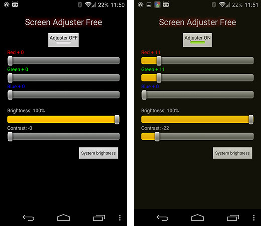 Dostosowywanie kolorów w Androidzie za pomocą Screen Adjuster Free