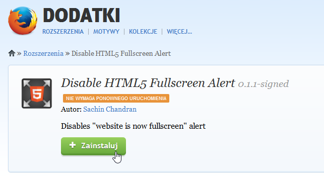 Disable HTML5 Fullscreen Alert