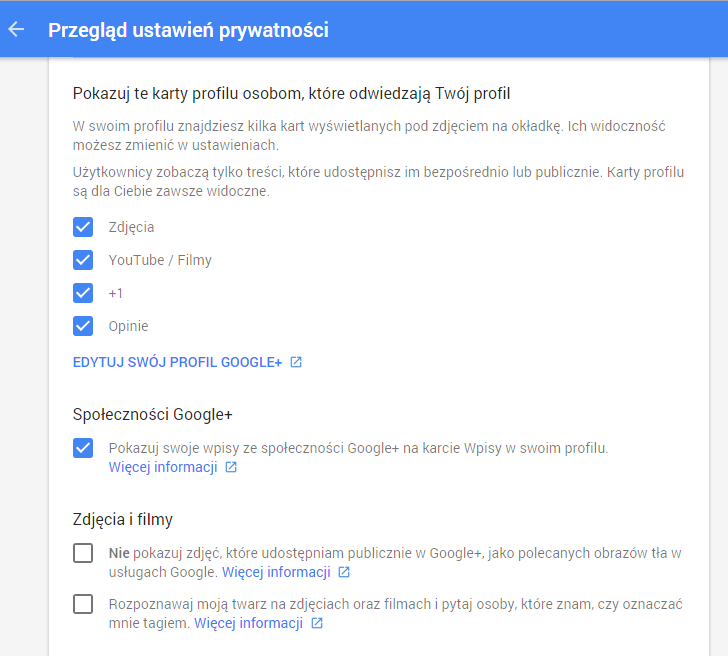 Ustawienia prywatności Google+