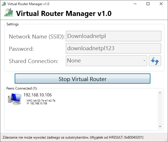 Virtual Router Manager - podłączeni użytkownicy