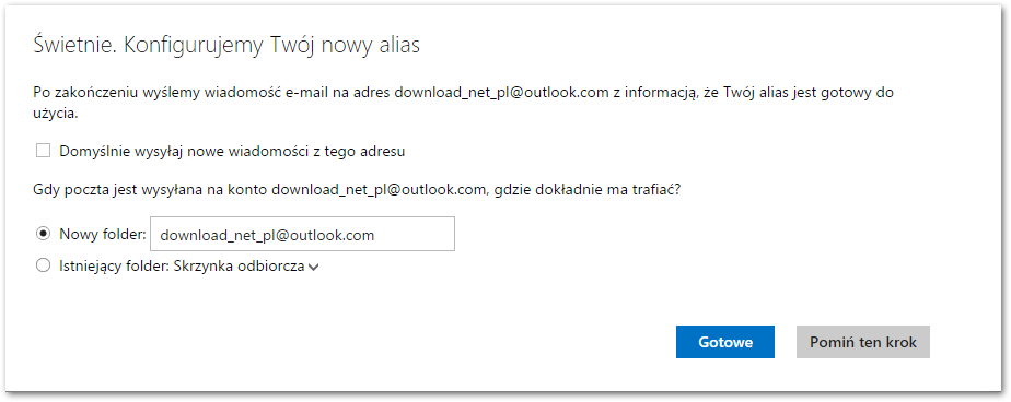 Konfiguracja aliasu w Outlook.com