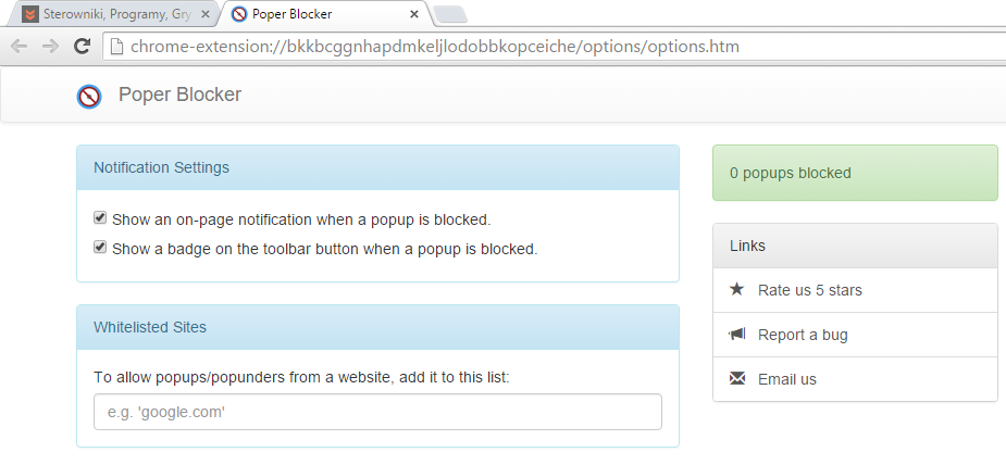 Poper Blocker - ustawienia