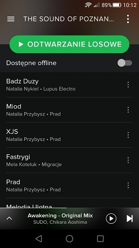 Spotify - widok playlisty w Androidzie