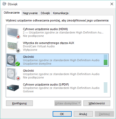 Opcje dźwięku w Windows 10