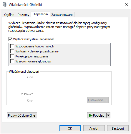 Wyłączanie ulepszeń dźwiękowych w Windows 10