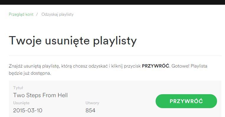 Przywracanie playlisty w Spotify