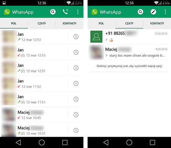 Whatsapp Call - interfejs z połączeniami głosowymi