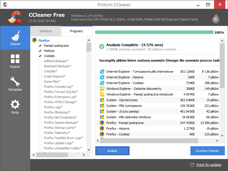 CCleaner 5.0 - nowy interfejs aplikacji