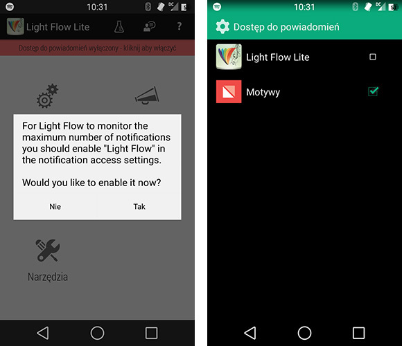 Light Flow Lite - uprawnienia do odczytu powiadomień
