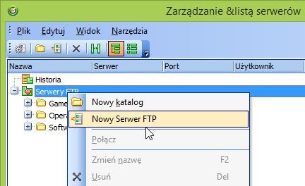 Dopisywanie nowego serwera FTP