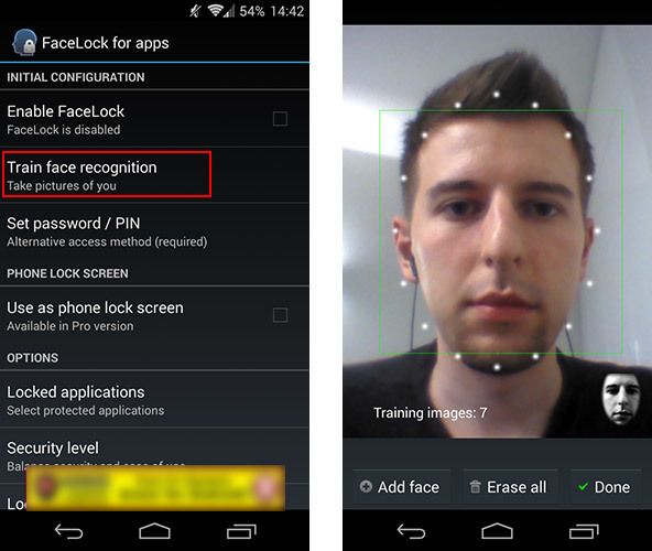 FaceLock for Apps - dodawanie twarzy