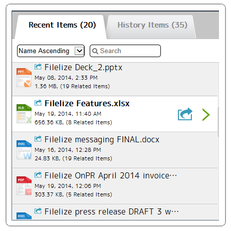 Filelize - interfejs programu, lista dodanych plików i powiązane dokumenty