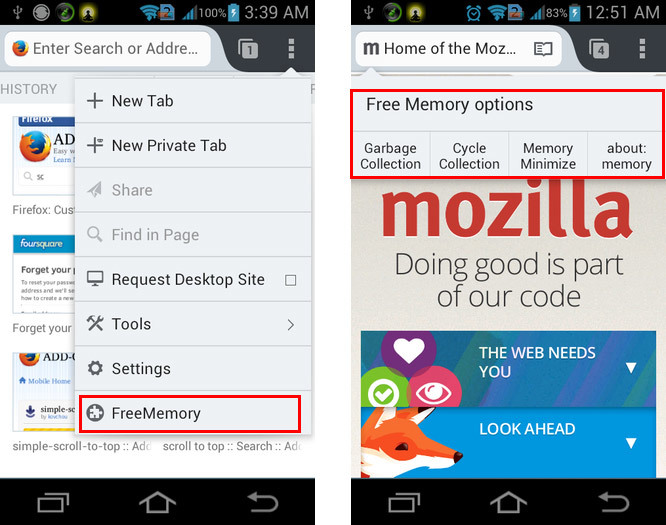 Free Memory na Androida dla Firefox