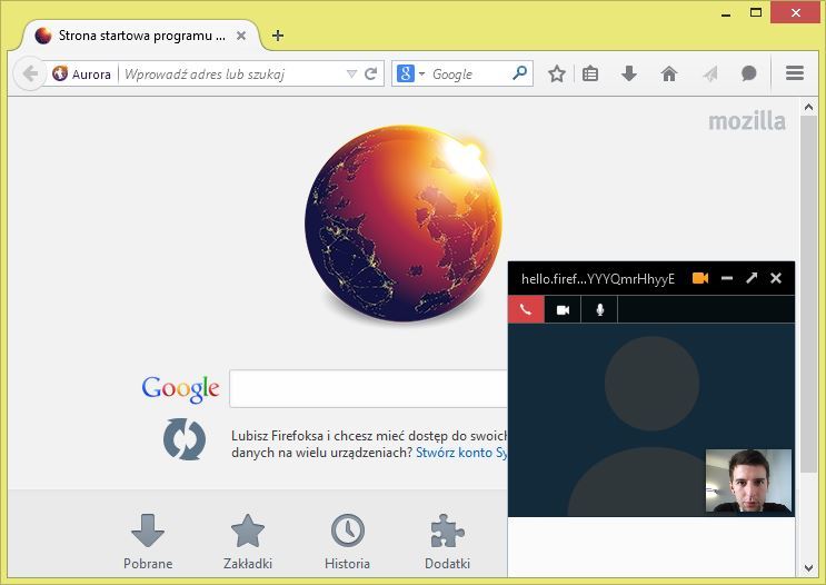 Firefox Hello - okienko rozmowy