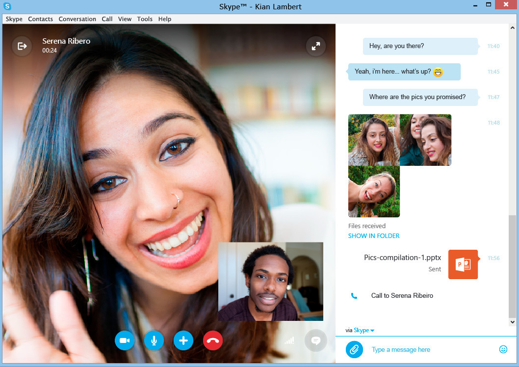 Skype - czat podczas rozmowy wideo