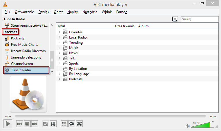 TuneIn Radio - katalog stacji w VLC