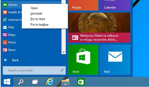 Przypinanie i odpinanie kafelków w menu Start - Windows 10
