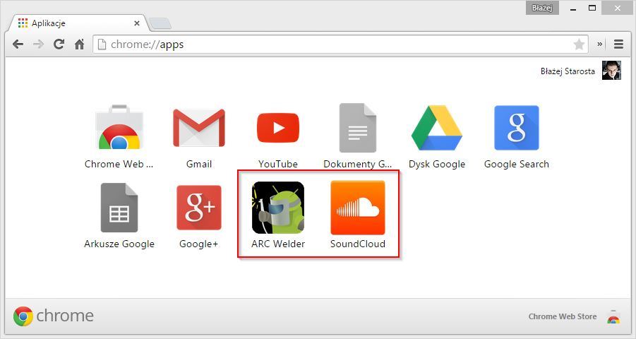 Zainstalowana aplikacja z Androida w Chrome na liście aplikacji