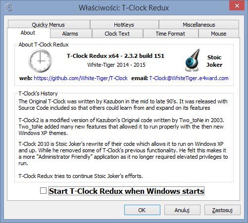 Uruchom T-Clock Redux ze startem Windowsa