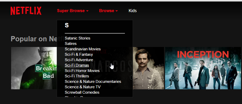 Netflix - Super Browse i wszystkie kategorie