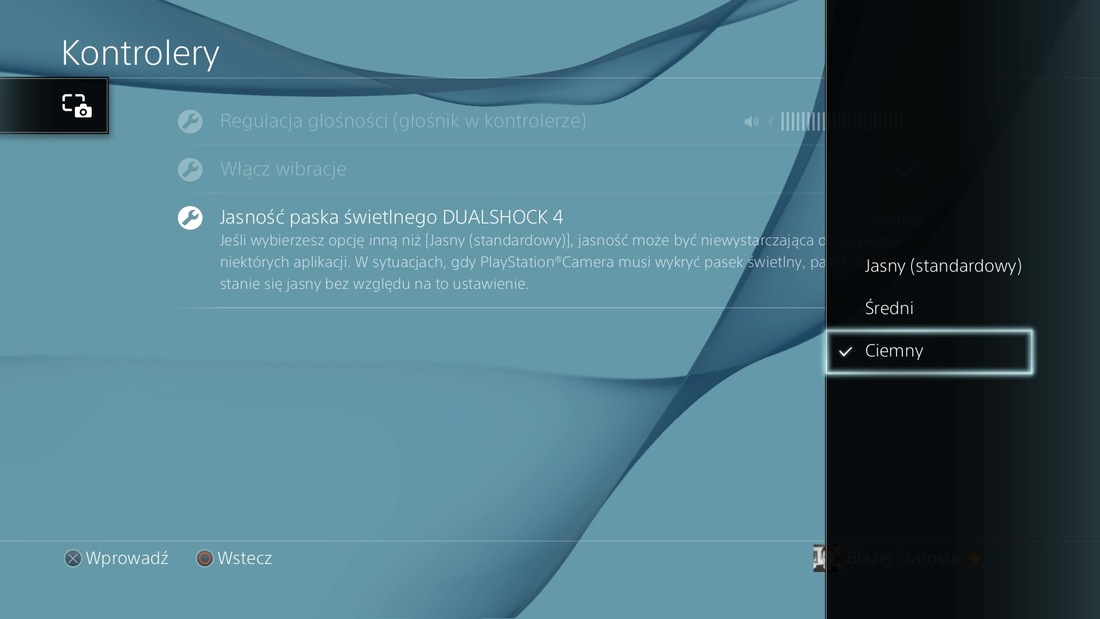 DualShock 4 - przyciemnianie paska świetlnego