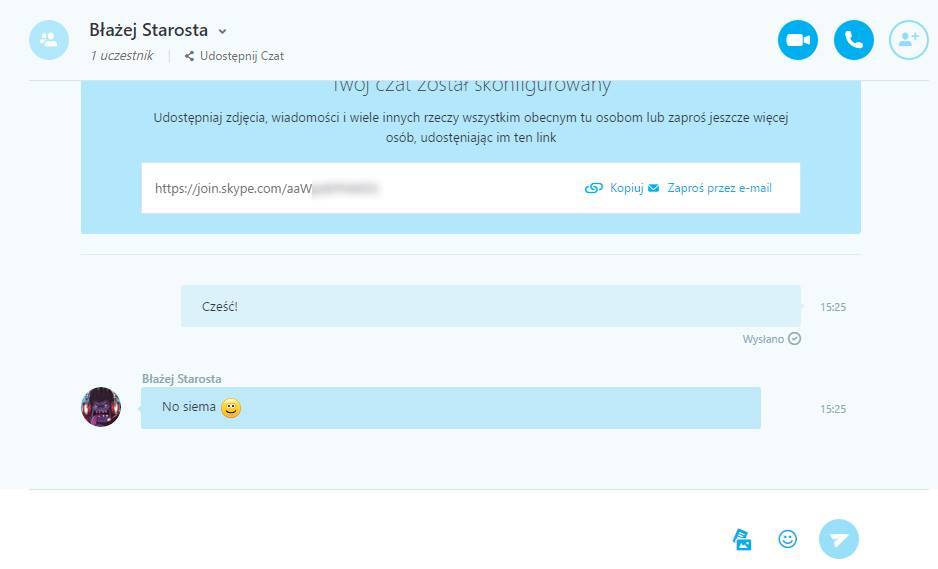 Skype - rozmowa użytkownika z gościem