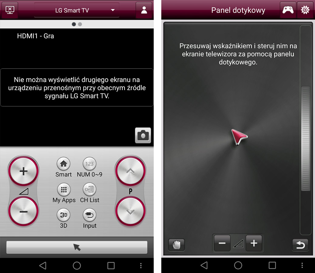 Interfejs pilota LG w Androidzie