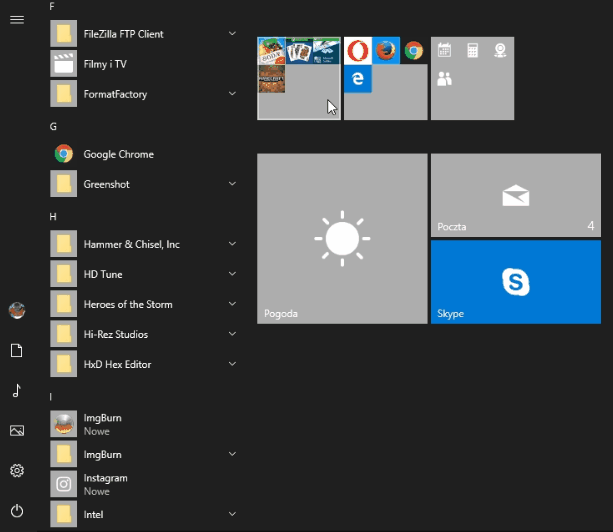 Pogrupowane kafelki w Windows 10