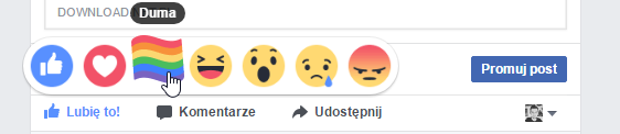 Reakcje z ikoną Dumy na Facebooku