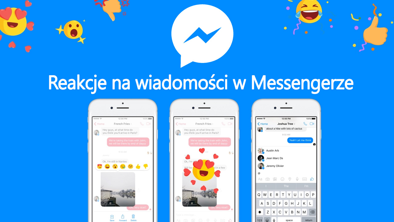 Reakcje na wiadomości na Facebooku i w Messengerze