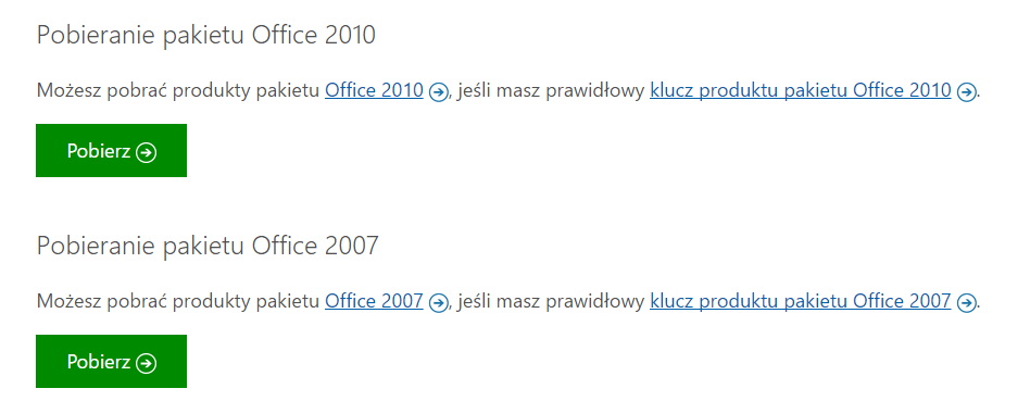 Pobieranie pakietu Office 2007/2010