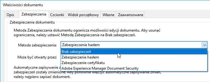 Usuń zabezpieczenia z pliku PDF w Acrobat Pro