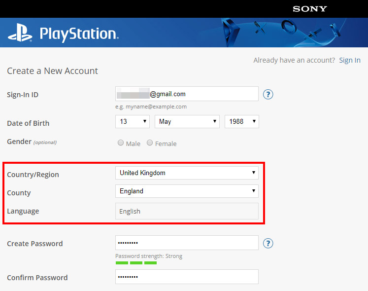 Playstation Network - rejestracja konta