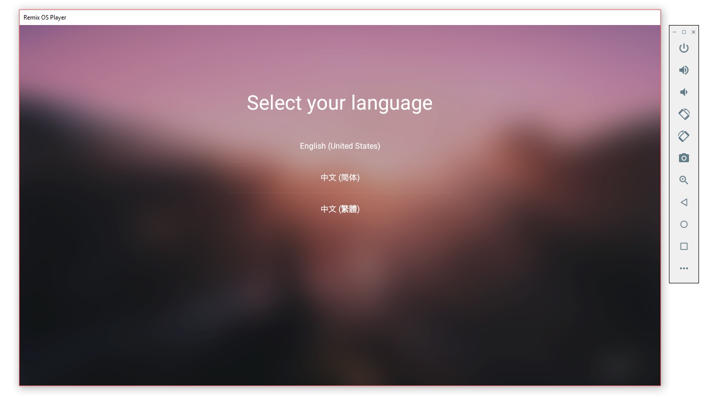 Remix OS Player - wybór języka