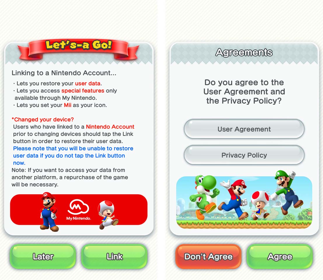 Super Mario Run - logowanie na konto Nintendo i akceptacja regulaminu