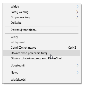 Przywrócona funkcja Wiersza polecenia w menu kontekstowym folderu