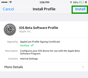 Zainstaluj profil iOS Beta Software Profile