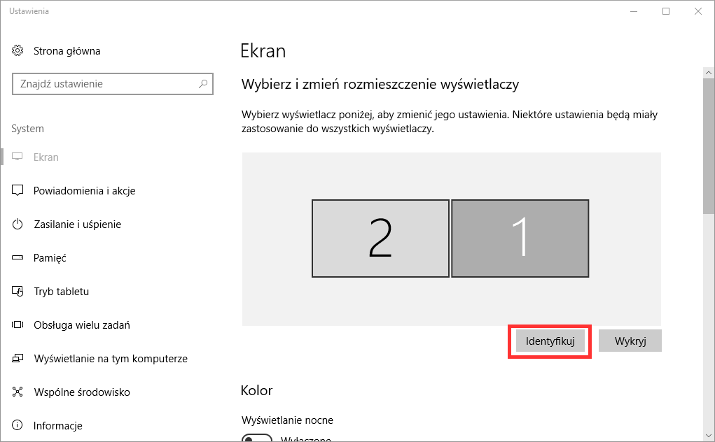 Identyfikowanie ekranów w Windows 10