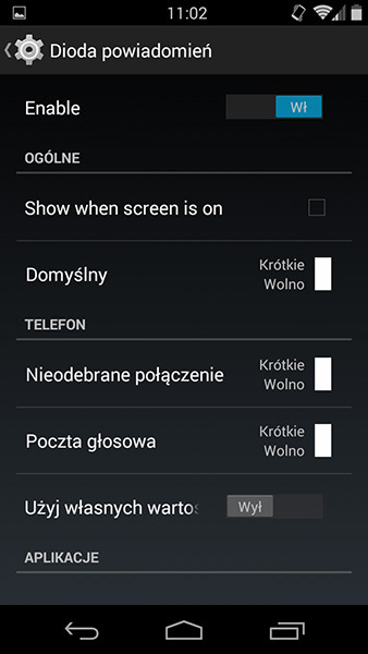 Ustawienia diody powiadomień w Androidzie AOSP
