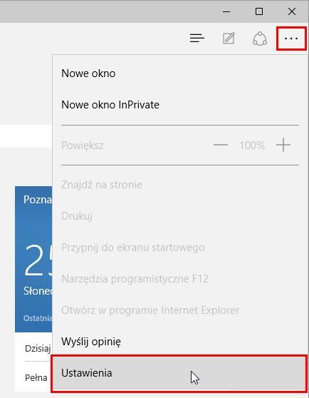 Microsoft Edge - menu opcji