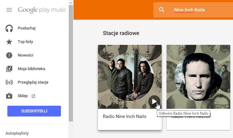 Google Play Muzyka - stacje radiowe