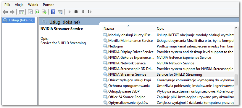 Wyszukiwanie usługi NVIDIA Streamer Service