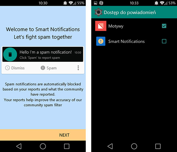 Spam Blocker Smart - dostęp do powiadomień