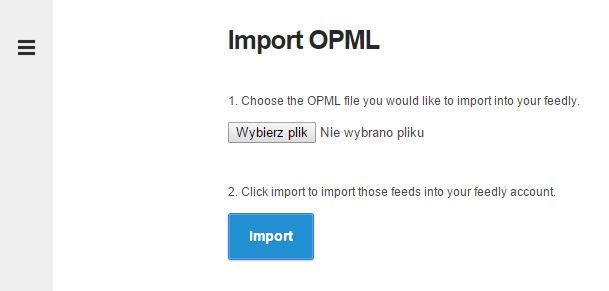 Feedly - importowanie OPML
